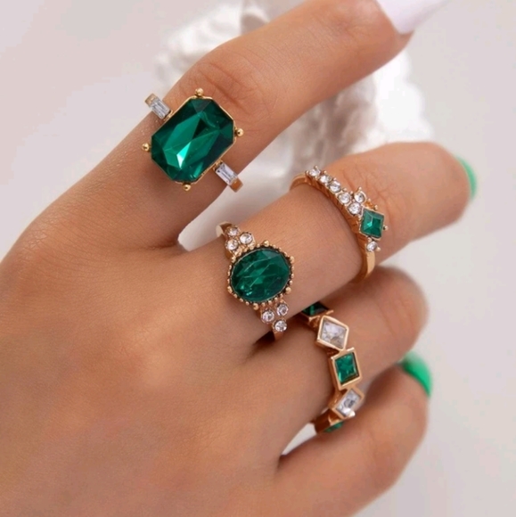 4pcs/set Simple Alloy & Rhinestone Geometric Rings For Women, Dating Gift - Picture 6 of 9